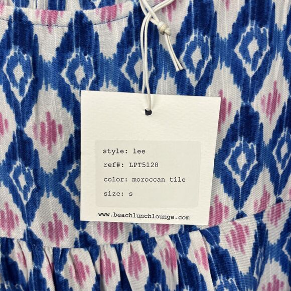 NWT Beach Lunch Lounge Blue Kaylee Sleeveless Peplum Top - Moroccan Tile -Size S - Picture 6 of 11